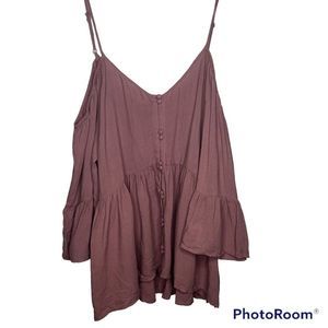 TORRID WALNUT GAUZE COLD SHOULDER BABYDOLL BLOUSE